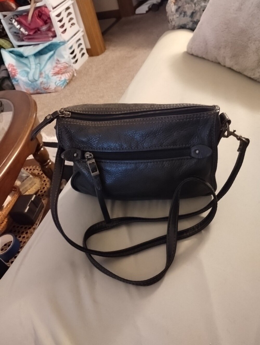 St.Johns Bay Dark Green Pebbled Leather Organizer Crossbody Bag